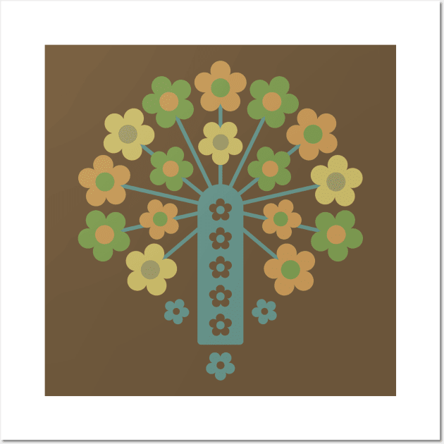 COW PARSLEY Retro Seventies 1970s Floral Botanical Pattern in Vintage Earthy Brown Teal Green Citron Tan Wall Art by UnBlink Studio by Jackie Tahara